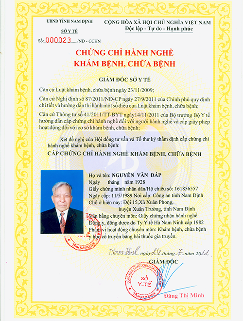 chứng chỉ hành nghề đông y